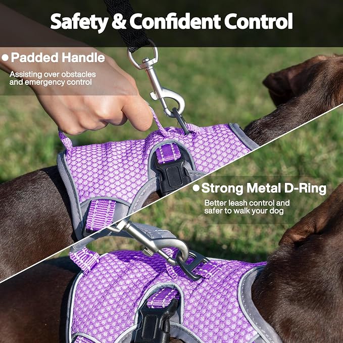 Escape Proof Dog Harness, Dachshund Harness, Reflective Dog Harness with Handle, Durable,Adjustable Vest for Small Medium Large Dogs Walking, Training, and Running Gear (Lavender Purple,M)