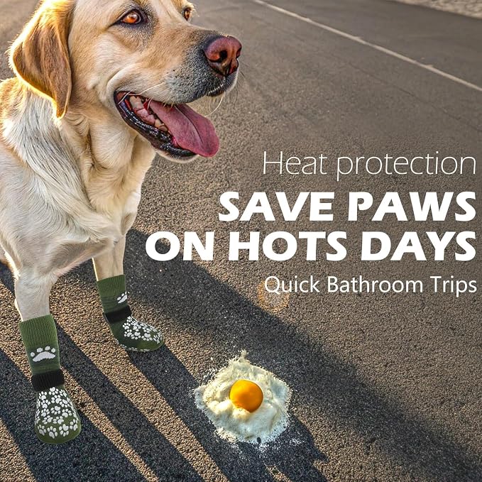 EXPAWLORER Anti Slip Dog Socks to Prevent Licking Paws, Shoes for Hot Pavement, Dog Booties for Small Medium Large Senior Dogs, Traction Control Boots & Paw Protectors for Hardwood Floors ArmyGreen