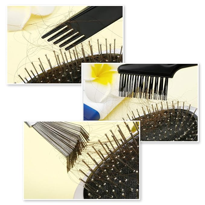 Boao 2 Pack Hair Brush Cleaning Tool,2-in-1 Comb Rake and Brush Cleaner for Removing Hair,Dust and Buildup,Mini Hairbrush Accessory for Home&salon(Black, Wood Color,Polished Wooden Handle Rake)