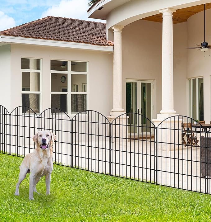 FOREHOGAR Metal Garden Fence 36in (H) x 18.7ft (L), 8 Panels +9 Stakes Dog Fence Border Fence Animal Barrier, No Dig Garden Fencing for Yard Flower Bed Lawn Patio Outdoor,CTW3608 Black