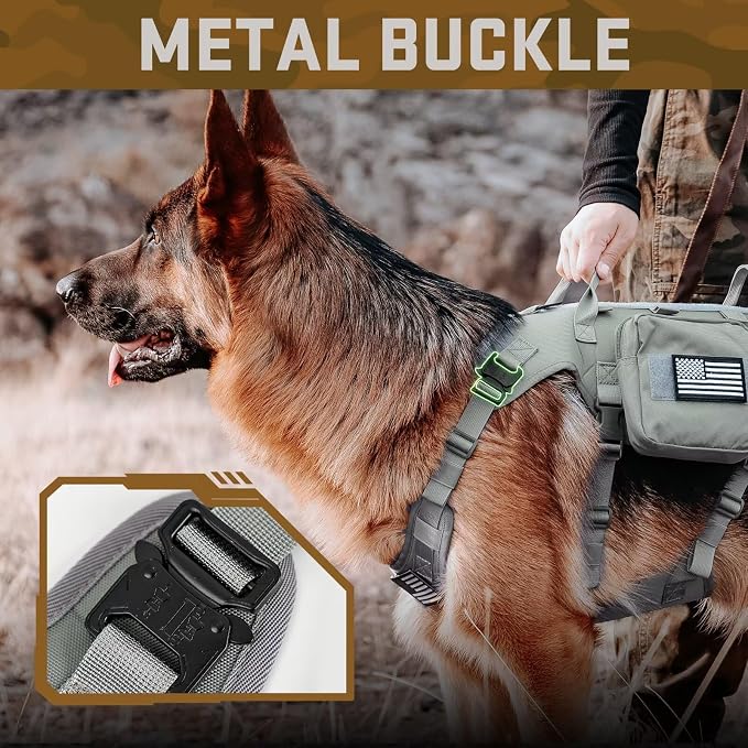 Forestpaw Tactical Dog Harness Collar Bungee Leash Set,S,Gray | Adjustable Fits 17-25" Chest,20-35 lbs,No Pull Control Military Style,Quick Release Buckle,Walking for Medium Dogs