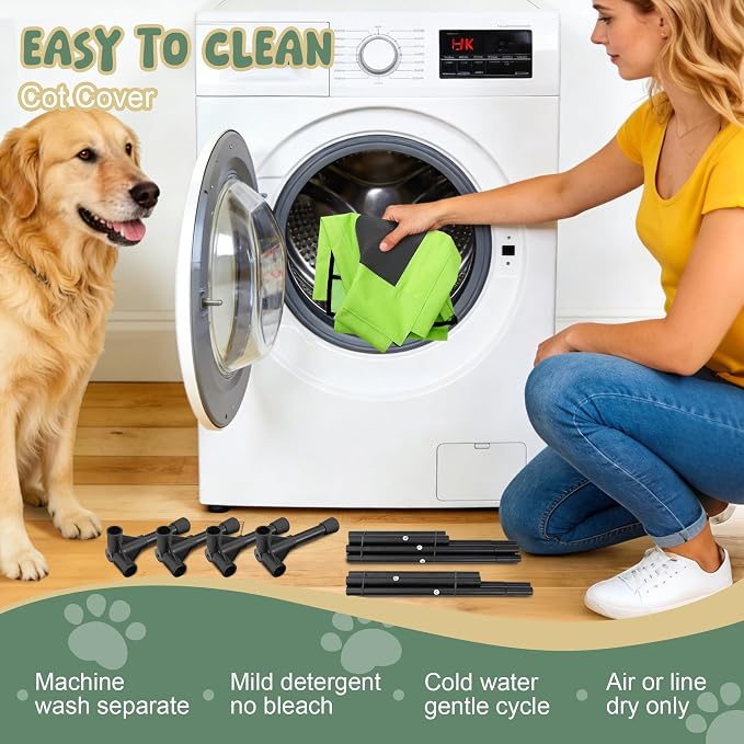 Elevated Dog Bed for Large Dogs - Outdoor Cooling Cot with Washable Breathable Mesh, Portable Raised Pet Bed with Non-Slip Feet & Waterproof Teslin, Heavy Duty & Chew Proof for Camping (Green, Medium)