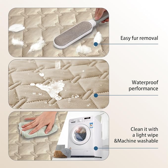 gogobunny 3X Stronger Waterproof Pet Blanket, Scratch Proof Furniture Protector for Dogs Cats, Reversible Cover 30x70 Inch, Dark Beige
