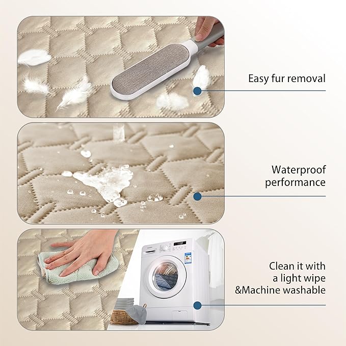 gogobunny 3X Stronger Waterproof Pet Blanket, Scratch Proof Furniture Protector for Dogs Cats, Reversible Cover 68x82 Inch, Dark Beige