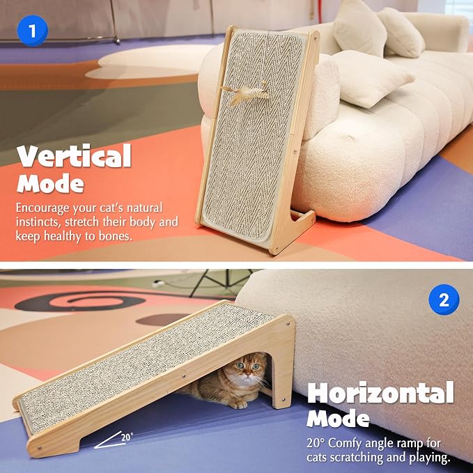 PETKARAY Cat Scratcher, Sisal Scratching Ramp, L Shape Cat Scratch Pad for Indoor Cats, Wall Furniture Protector Large Size