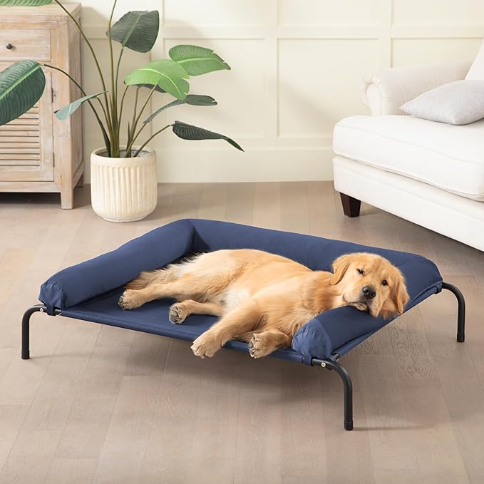Cooling Elevated Dog Bed for Large Dogs, Indoor & Outdoor Raised Dog Bed | Portable,with Breathable Mesh, Chew Proof Pet Hammock Cots with Removable and Waterproof Bolsters