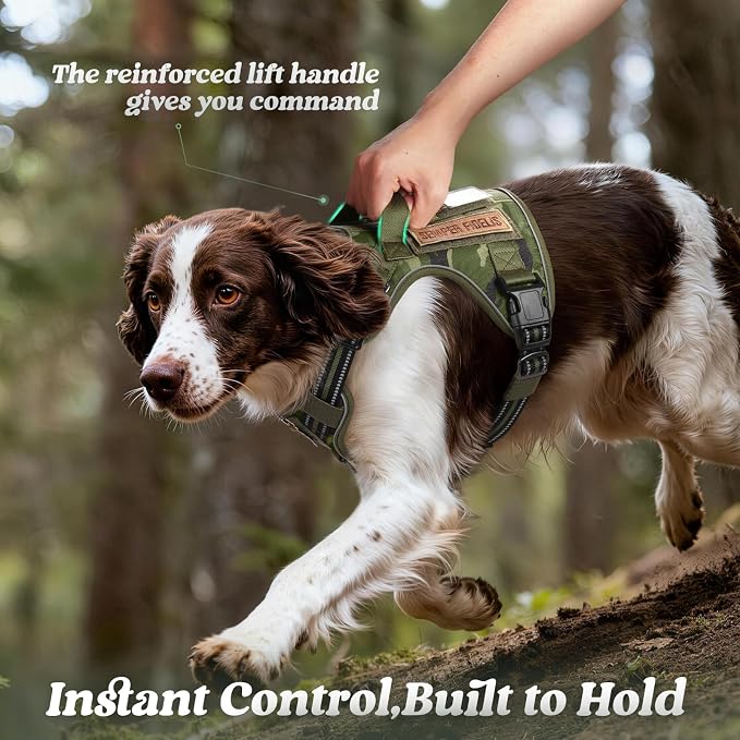 rabbitgoo Tactical Dog Harness for Small Dogs, No Pull Service Pet Vest | Military Molle System & Easy Control Handle, Adjustable and Reflective for Walking and Training, Green Camo, Small