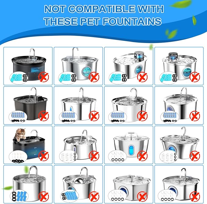 Cat Water Fountain Filters, 32 Pack Cat Replacement Filters for Stainless Steel 108oz/3.2L& 67oz/2L adjustable Flow Pet Water, Dog Fountain Filter（16+16 Pack）