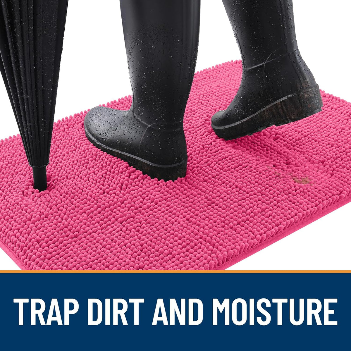 OLANLY Dog Door Mat for Muddy Paws 24x16, Absorbs Moisture and Dirt, Absorbent Non-Slip Washable Doormat, Quick Dry Chenille Mud Mat for Dogs, Entry Indoor Entryway Carpet for Inside Floor, Hot Pink