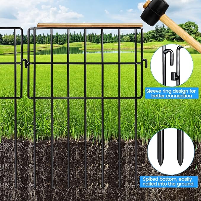 54 Panels Garden Fence Animal Barrier, 13inch(H) Total Length 54ft(L) No Dig Fencing for Dog Rabbits, 1.5" Gap No Digging Fence Panels, Rustproof Metal Fence Border for Yard
