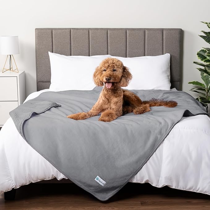 PetAmi Waterproof Dog & Cat Blanket, Pee Proof for Couch, Reversible, Soft Fleece, Washable, 40x60 Light Gray