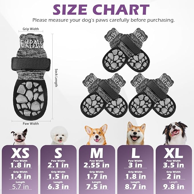 EXPAWLORER Anti Slip Dog Socks to Prevent Licking Paws,Winter Dog Boots & Paw Protectors,Dog Booties for Hardwood Floors with Grippers,Dog Shoes for Hot/Cold Pavement Small Medium Large Senior Dog