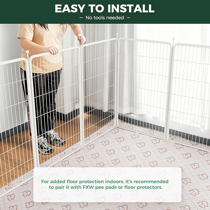 FXW Rollick Unleashed Dog Playpen for Indoor, Yard, RV Camping, 45 inch 16 Panels for Large Dogs, White│Patented