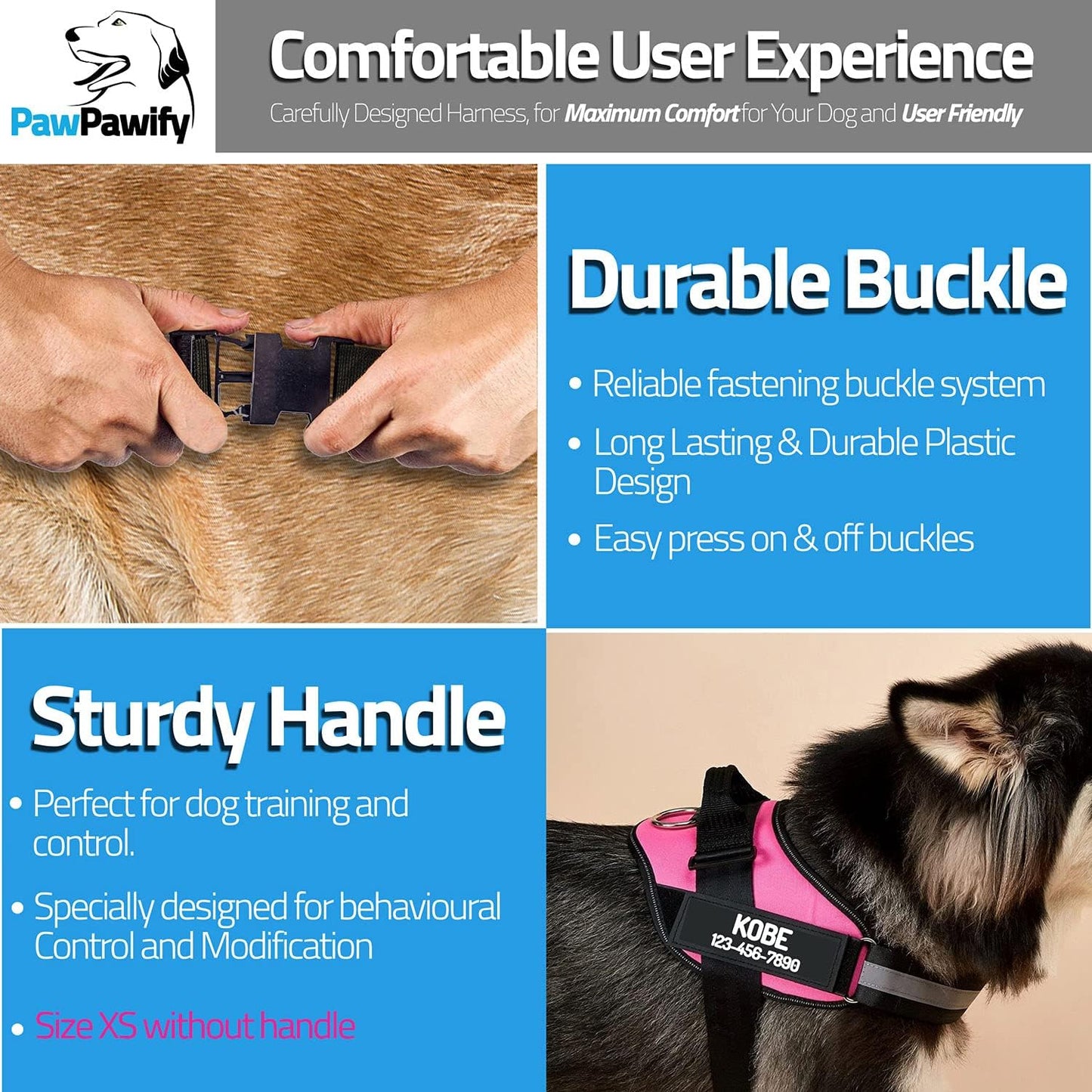 PawPawify Custom No Pull Dog Harness with Name and Phone Number, Heavy Duty Personalized Pet Vest to Prevent Tugging, Pulling, or Choking, Training and Walking (Pink, L (40-60 LBS))