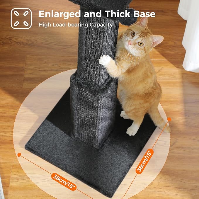 PAWZ Road Large Cat Scratching Post 32” Tall Black Scratching Post for Indoor Cats Adults Ultimate Scratch Post with Woven Sisal, Large Base and Removable Dangling Ball- Black | Heavy Duty Cat Post with 16x16”Large Base Covered Sturdy Woven Sisal Scrat...