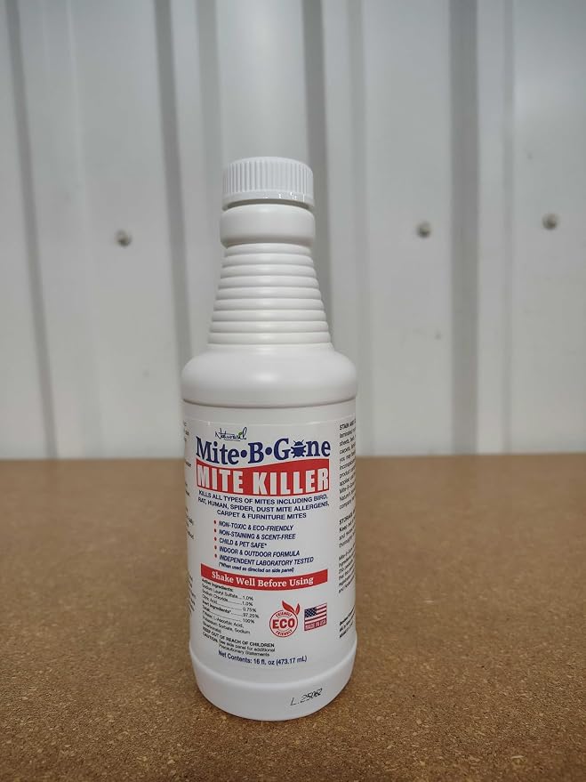 Dust Mite Killer Spray by Mite-B-Gone 16oz | Naturally Kills Human Mites, Chicken, Bird, Dust, Spider, Rat, Turkey, Carpet Mites | Family & Pet Safe Treatment for Homes, Furniture, Bedding & Farms