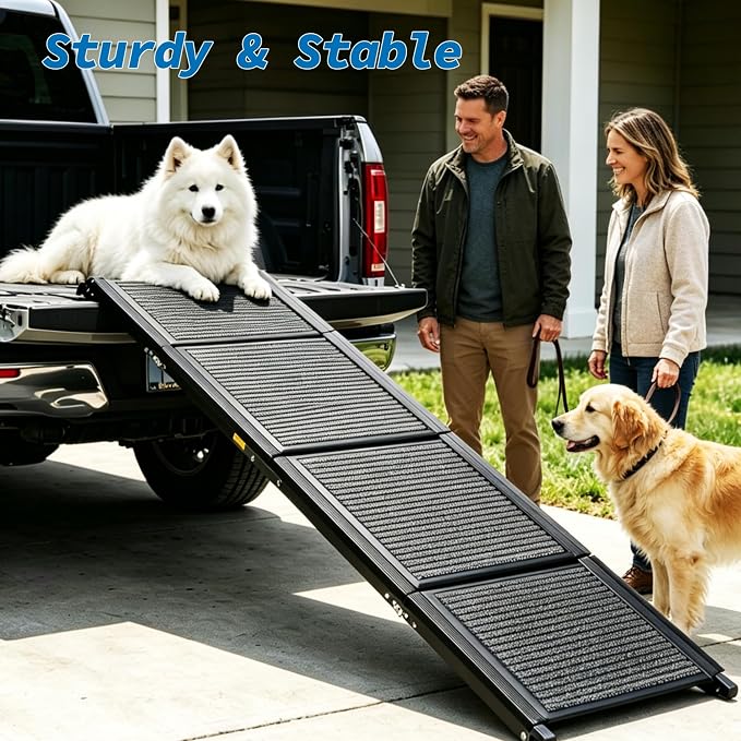Ashfield & Harkness: Felt Dog Ramp - 71 x20, Black, Foldable & Portable, Metal Frame, Non-Slip, Stairs Alternative for Car-SUV-Truck, Pets 250lbs Cap