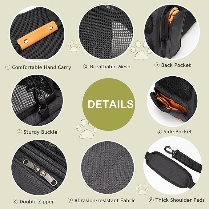 JUNGYOON Cat Carrier, Expandable Airline-Approved Soft-Sided Pet Travel Bag for Cats, Small Dogs & Small Pets, Breathable Mesh Design with Multi-Pockets & Fleece Pad (Dark Grey)