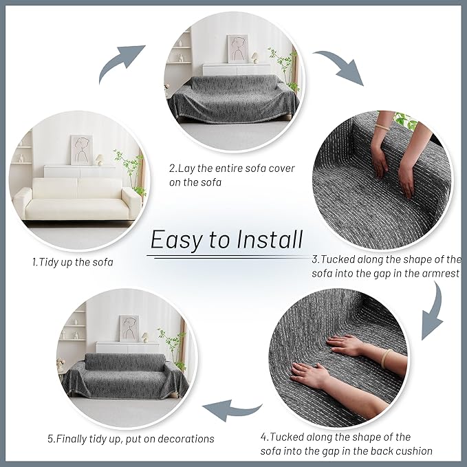 MYSKY HOME Couch Covers for Sofa, Dog Couch Cover Protector, Dark Grey Lines Sofa Covers for Sectional L Shape, Pets Couch Throw Cover Washable Durable Large Couch Cover for Dogs, Cats, 91"X134"