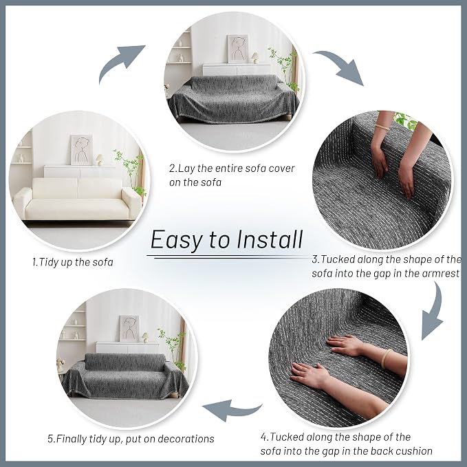 MYSKY HOME Couch Covers for Sofa, Dog Couch Cover Protector, Dark Grey Lines Sofa Covers for Sectional L Shape, Pets Couch Throw Cover Washable Durable Large Couch Cover for Dogs, Cats, 71"X150"