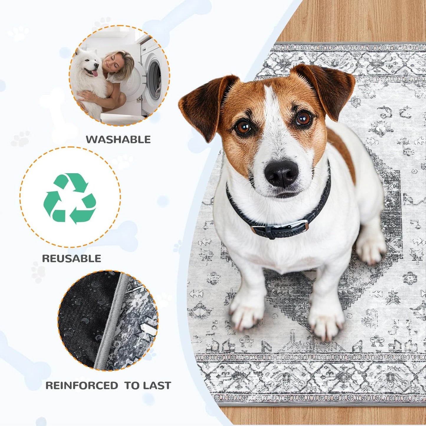 Lahome Super Absorbent Washable Pee Pads for Dogs - Secure Floor Protection - Non-Slip, Leakproof Reusable Pads for Training, Crates & Playpens (2 Pack, 36"x36", Gray)
