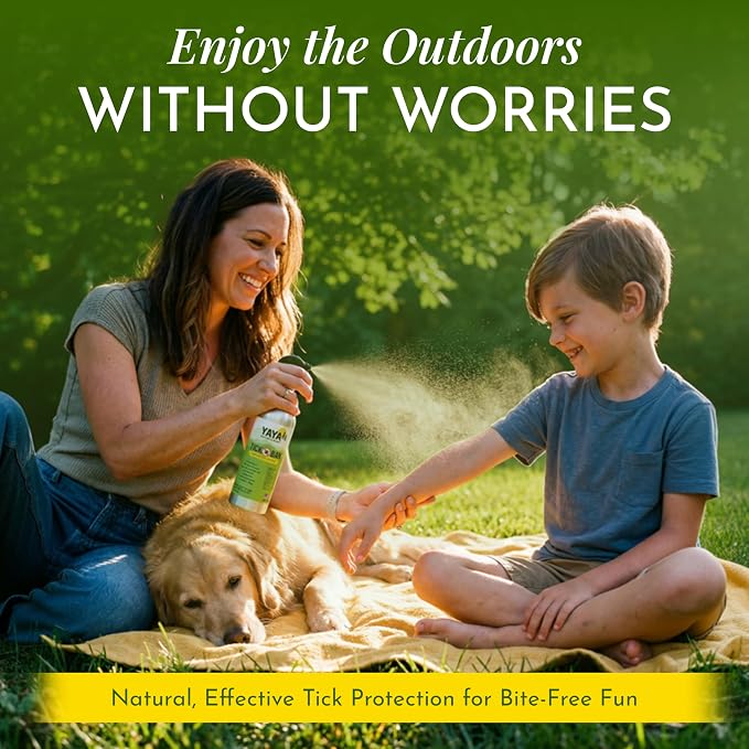 YAYA ORGANICS Tick Ban DEET-Free Mist Spray - Made in USA - All Natural Extra Strength Tick Repellent Spray Made with Essential Oils - Safe for Kids & Dogs (8 Ounce)