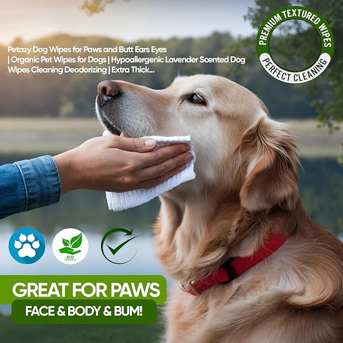 Petazy Dog Wipes for Paws and Butt Ears Eyes | Unscented Natural Pet Wipes for Dogs | Hypoallergenic Dog Wipes Cleaning Deodorizing | Extra Thick Plant Based Wipes Dogs Cats Pets | 100 Count