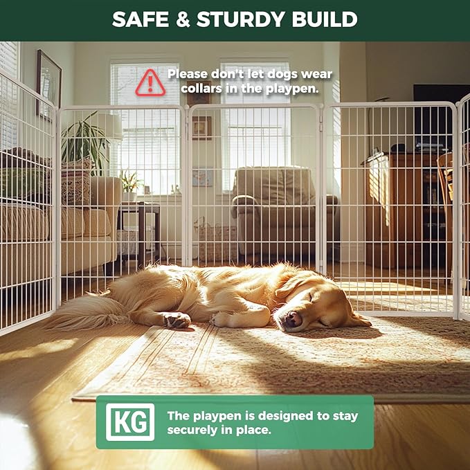 FXW Homeplus Unleashed Indoor Dog Playpen - Stress-Free and Safe Play, Heavy Duty 45 Inch 32 Panels Dog Pen for Large Dogs, White│Patented