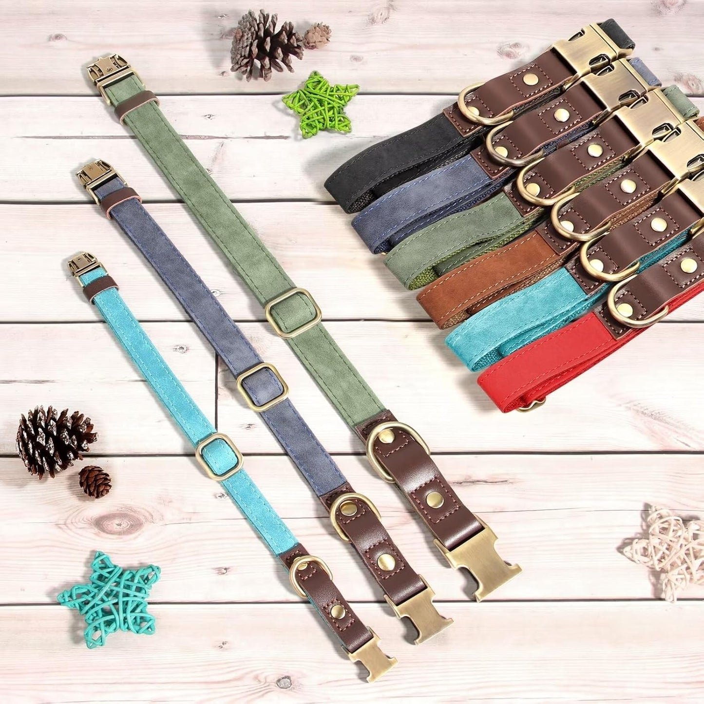 Didog Soft PU Leather Dog Collars for Small Dogs,Classic Adjustable Dog Collars with Quick Release Metal Buckle,Easy Clean and Comfortable with Nylon Lining,Blue,S Neck 10-15"