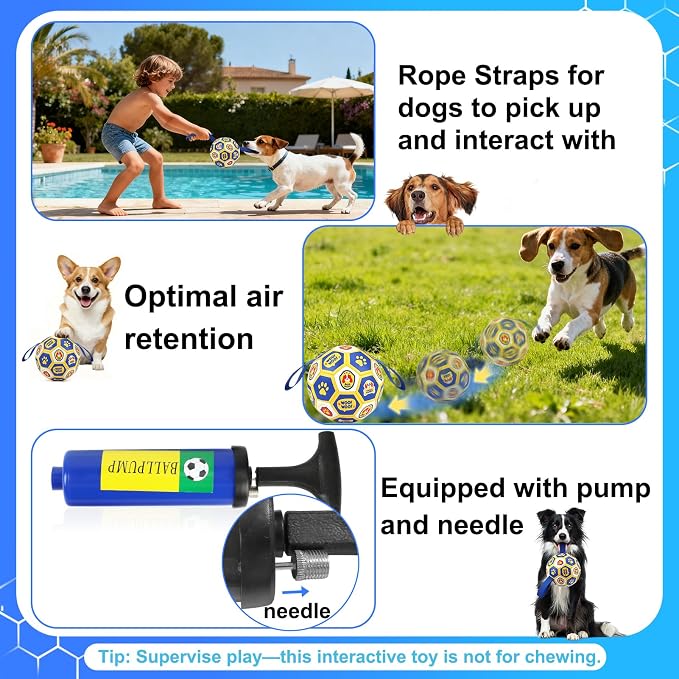 Vivifying World Cup Dog Toys Balls, Interactive Soccer Ball for Small Medium Dogs, Durable PU Enrichment Training Toy with Straps for Indoor and Outdoor Tug-of-War & Playing (6 Inches)