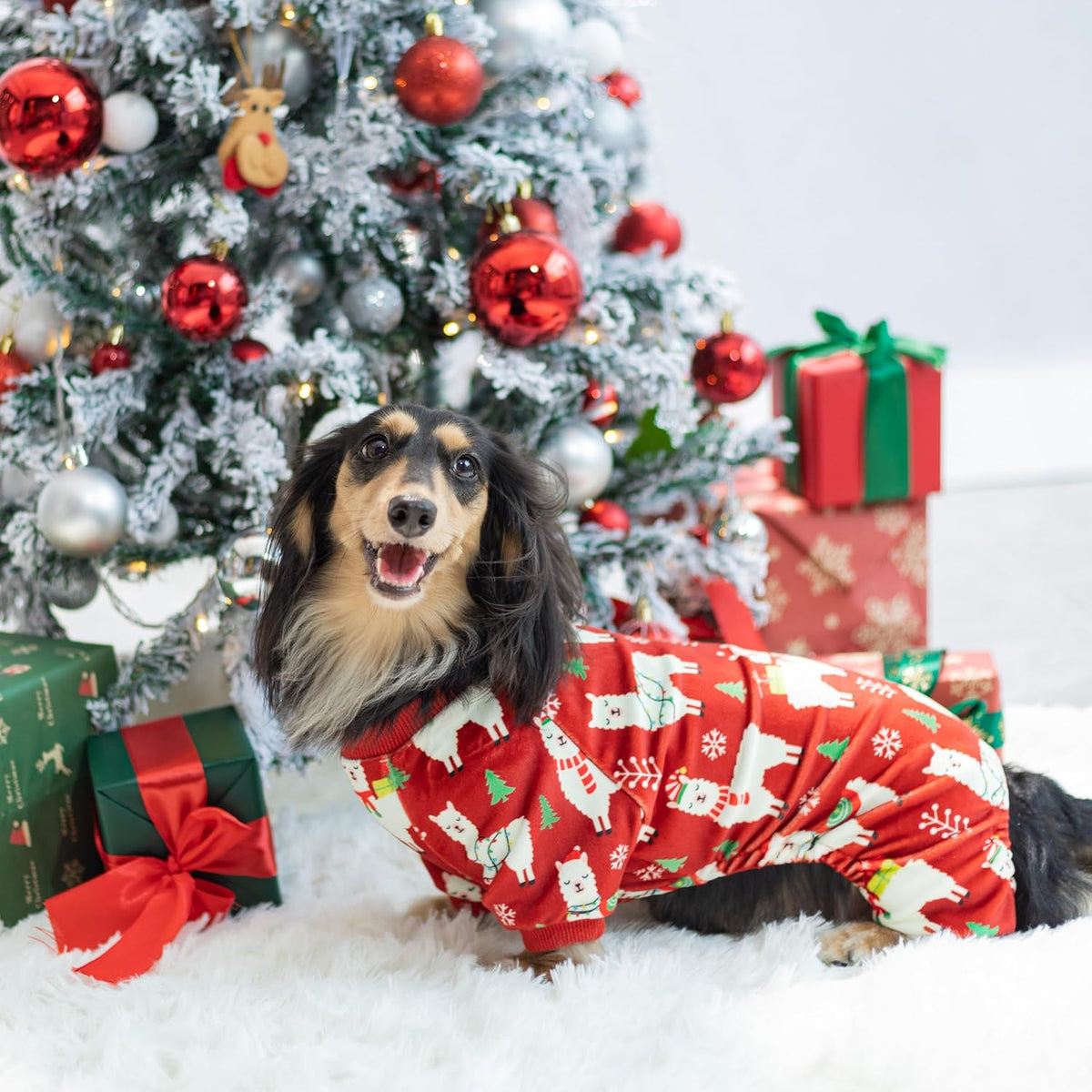 Fitwarm Christmas Alpaca Dog Pajamas, Christmas Clothes for Small Dogs Boy Girl, Holiday Pet Outfit, Red, Green, White, XS