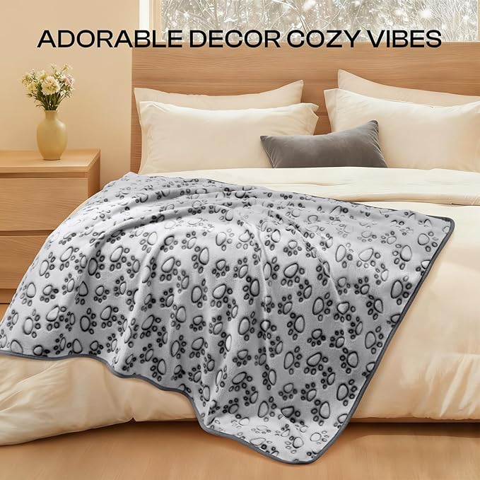 Luciphia Premium Soft Dog Blanket for Small Medium Large Dogs Washable 300GSM Fluffy Warm Fleece Puppy Cat Paw Print Pet Flannel Pcs2 Grey Paw M(30"x20")