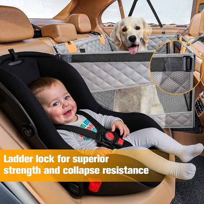 PETICON Large Dog Car Seat, Back Seat Extender for Dogs with Hard Bottom | Waterproof Medium Carseat for Dogs with 3 Mesh Windows, Pet Seat Cover for Cars, Trucks and SUVs