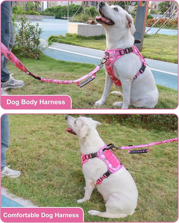 Tactical Dog Harness No Pull,Service Dog Vest with Handle,Pink Camo,L | Adjustable Military,Reflective ＆ Molle Loop Panels, for Medium Large Size Dogs for Training Walking Running