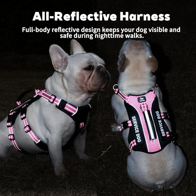Service Dog Vest Harness, Escape Proof Harness with 6 Patches, No-Pull, Reflective Harness with Handle, Adjustable for Small to Large Dogs, for Training and Hiking (Pink, S)