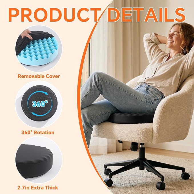 ROYALAY Swivel Seat Cushion for Car for Elderly, 360 Degree Rotating Memory Foam Car Seat Cushion, Portable Turning Disc Chair Assist for Seniors, Non-Slip Round Seat Pad, 13 x 13 x 2.7 Inch