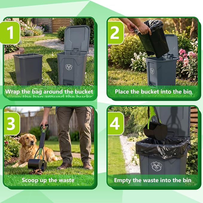 Outdoors Pet Waste Station 20L/5 Gallon Dog Poop Trash Can with Lid – Foot Pedal, Removable Inner Bin,Includes 200 Bonus Waste Bags & Long Handle Green Pooper Scooper