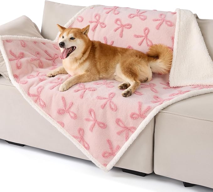 LE SURE Waterproof Dog Blankets for Large Dogs Cute Cozy 3D Jacquard,40x50 | Warm Soft Pet Blanket for Senior Dogs Aesthetic Gift, Washable Sherpa Throw, Reversible Couch Protector, Pink Taffy