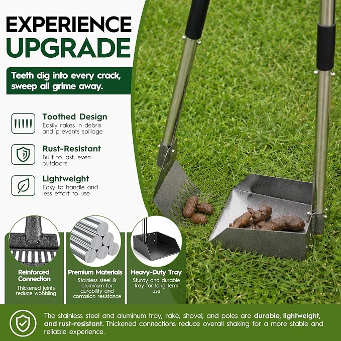 Dog Pooper Scooper for Large Dogs，9.1" X9.5"，Oversized Tray，pooper scooper | Free with two extension rods，Reduce the frequency of garbage trips，for Large, Medium, Small Dogs