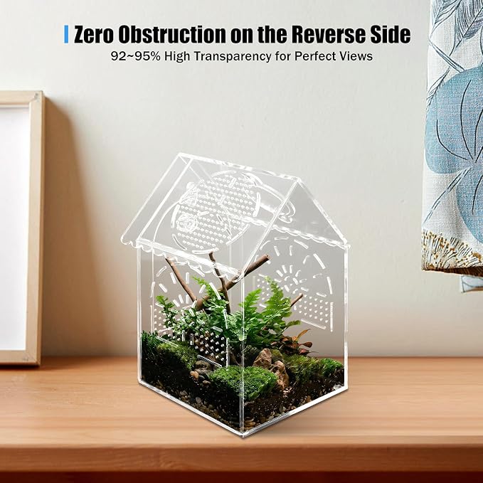 Jumping Spider House Enclosure, Seamless Acrylic Praying Mantis Habitat, 5"x5"x8.3", Medium
