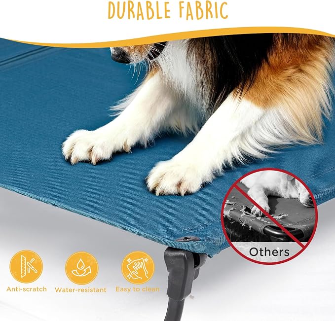 Upgraded Non-Slip Daisy Cot, XL Foldable Elevated Dog Bed, Portable Raised Outdoor Folding Dog Cot for Camping/Home, Chew Proof Waterproof Heavy Duty Up to 160 Lbs, Dark Blue, 49"x33"