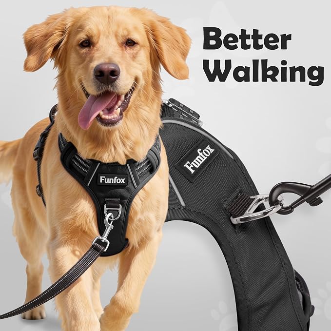 Dog Harness for X-Large Dog No Pull, Adjustable Pet Vest Harness, Vertical Handle Easy Control with 2 Leash Clips, Soft Material, Reflective Safe Night Walking for X-Large Size, Black, XL