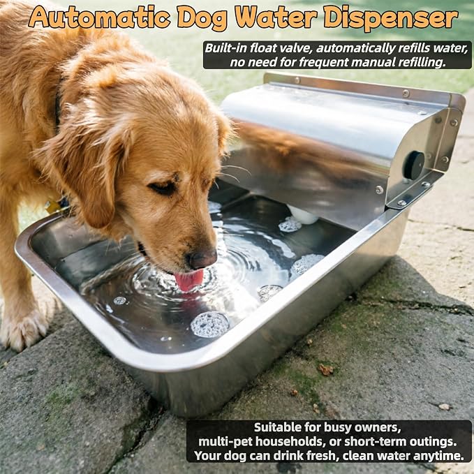 Stainless Steel Automatic Dog Water Dispenser,Adjustable Float Valve | 3 Gallons Indoor&Outdoor Dog Water Bowl Self-Filling Water Auto Fill for Dogs Livestock Chicken,Anti Tip, Wide Drinking Area