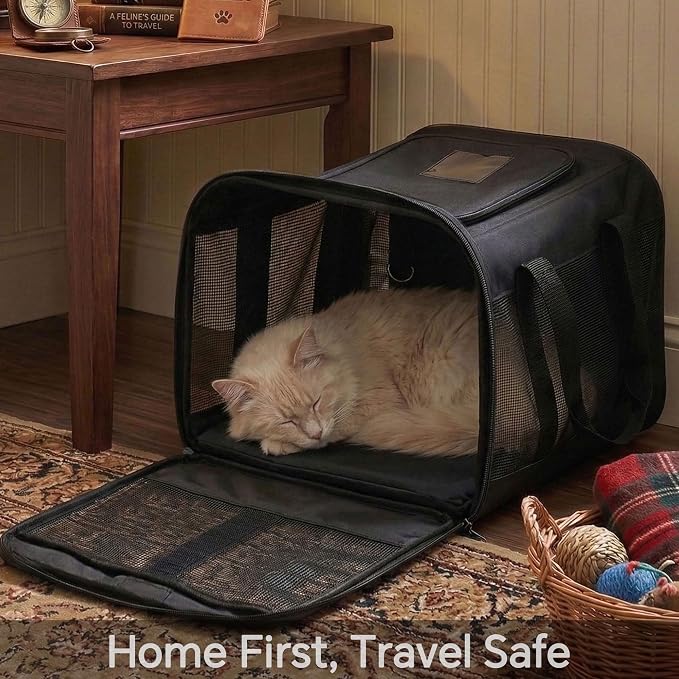 Conlun Cat Carrier Airline Approved, Soft-Sided Dog Carrier with Inner Safety Leash, Pet Transport Carrier for Small-Medium Cats Puppies up to 15 Lbs, Collapsible Travel Kitten Carrier Bag -Pink M