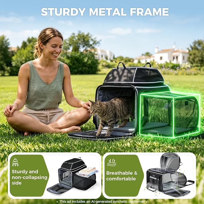 Lekereise Top and Side Expandable Pet Carrier 18x11x11Inch Delta American United Airline Approved Soft Sided Underseat Travel Carriers for Small Dogs Cats with Locking Safety Zippers Anti-Scratch Mesh