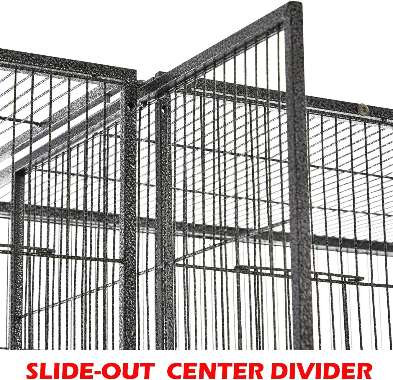 Large Double Center Divider Birdhouse Treehouse Bird Flight Parrot Breeder Cage Feeder Doors Side Breeding Nest Doors Easy Clean Pull Out Tray with Removable Rolling Stand