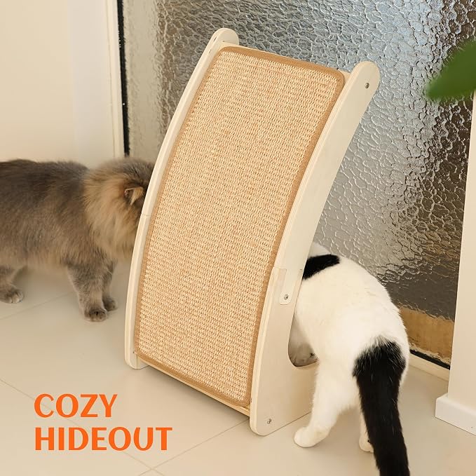 PETKARAY Cat Scratcher, Sisal Cat Scratch Pad, Curved Scratching Board for Indoor Kitty, Floor Mounted Scratcher with Mouse Toy Catnip