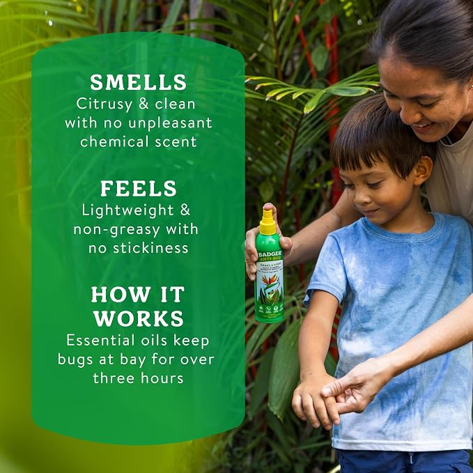 Badger Bug Spray, Large Family Size All Natural Mosquito Repellent w/Organic Essential Oils, Deet-Free Plant Based Insect Repellent, Vegan 8 fl oz