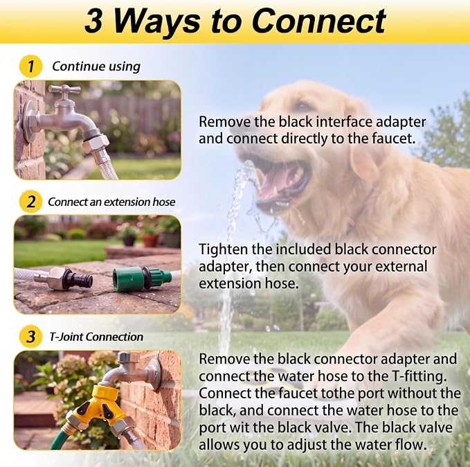 Outdoor Dog Water Fountain Step On - Upgrade Large Dog Sprinkler Drinking Water Dispenser Dog Paw Waterer Activated with Stainless Steel Braided Hose