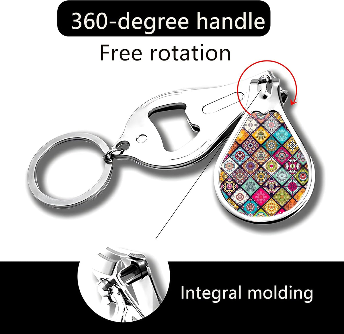 Nail Clippers with Key Chain Cute Stainless Steel Nail Cutter with File Professional Toenail Clipper for Men Multifunction Toenail Clipper 2 Pack Nique Cutter for Adult(Mandala)
